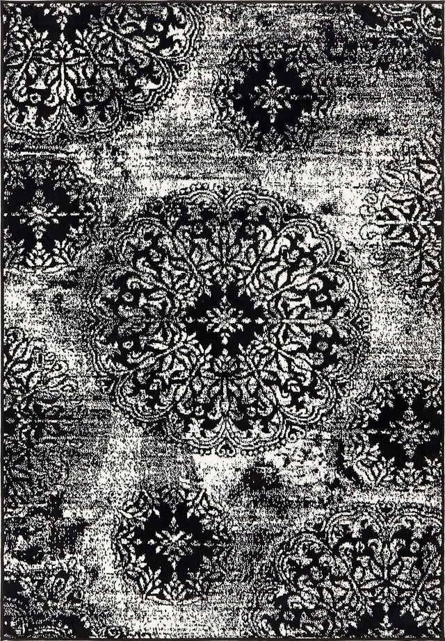 Black 4' 1 x 6' 1 Sofia Rectangle Area Rug Durable Easy Clean Stain Resistant Unique Carpet for Affordable Interior Home Design for Sale at Rug Engine