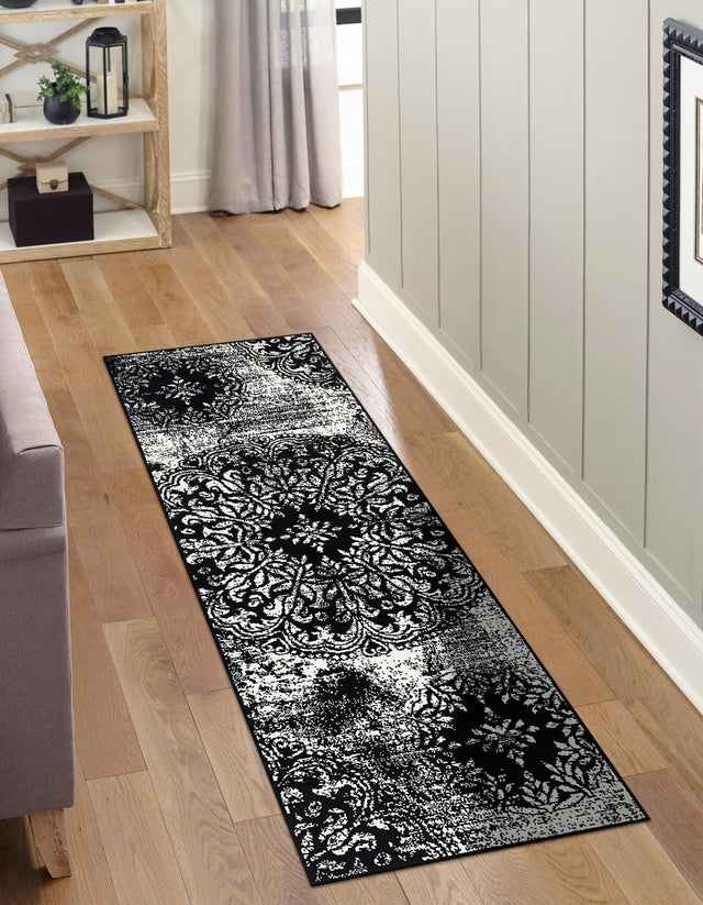 Black 3' 3 x 16' 5 Sofia Runner Area Rug Durable Easy Clean Stain Resistant Unique Carpet for Affordable Interior Home Design for Sale at Rug Engine