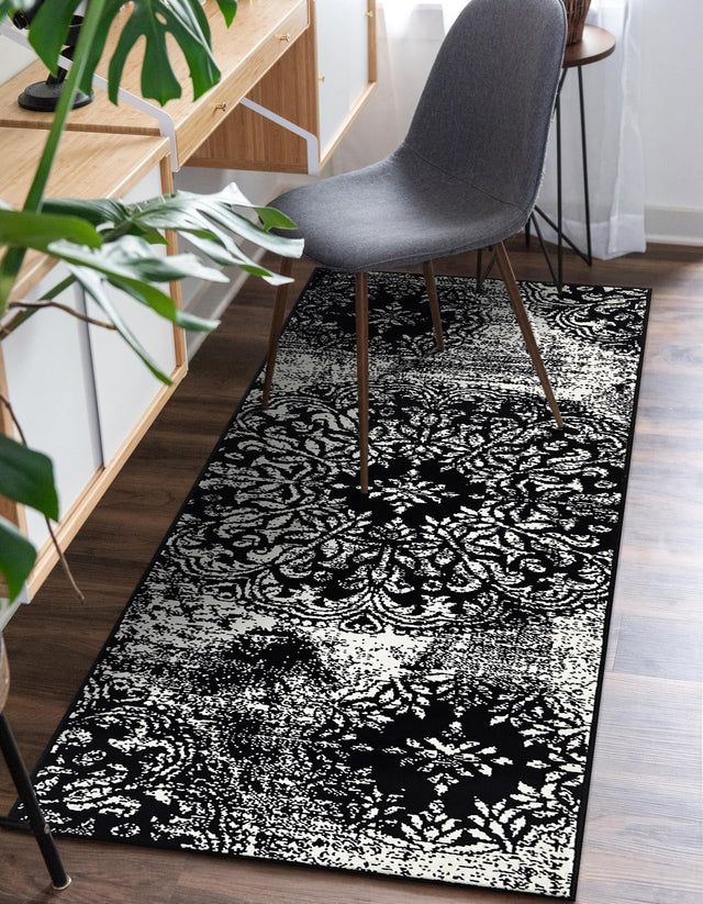 Black 2' x 6' 7 Sofia Runner Area Rug Durable Easy Clean Stain Resistant Unique Carpet for Affordable Interior Home Design for Sale at Rug Engine