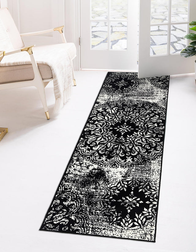 Black 3' 3 x 16' 5 Sofia Runner Area Rug Durable Easy Clean Stain Resistant Unique Carpet for Affordable Interior Home Design for Sale at Rug Engine