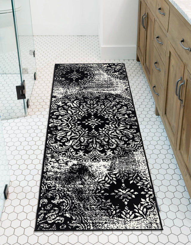 Black 3' 3 x 16' 5 Sofia Runner Area Rug Durable Easy Clean Stain Resistant Unique Carpet for Affordable Interior Home Design for Sale at Rug Engine
