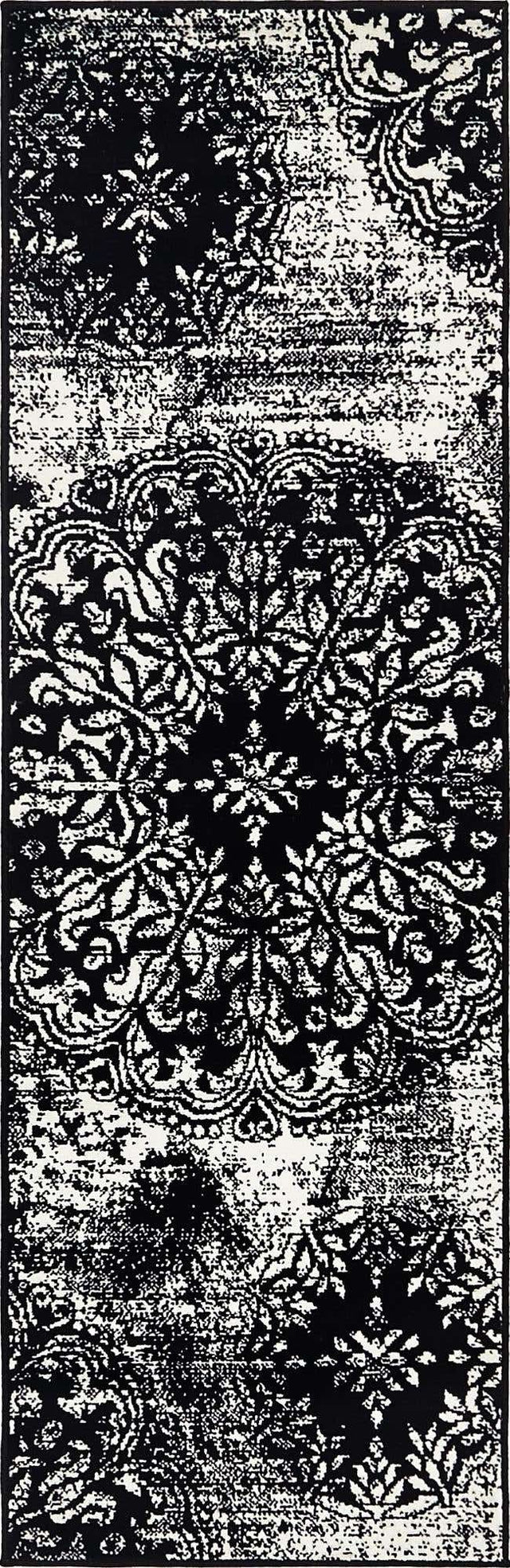 Black 2' x 6' 7 Sofia Runner Area Rug Durable Easy Clean Stain Resistant Unique Carpet for Affordable Interior Home Design for Sale at Rug Engine
