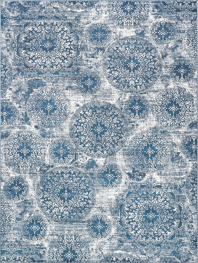 Blue 9' x 12' Sofia Rectangle Area Rug Durable Easy Clean Stain Resistant Unique Carpet for Affordable Interior Home Design for Sale at Rug Engine