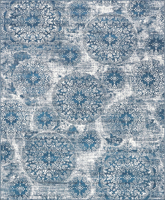 Blue 7' 10 x 10' Sofia Rectangle Area Rug Durable Easy Clean Stain Resistant Unique Carpet for Affordable Interior Home Design for Sale at Rug Engine
