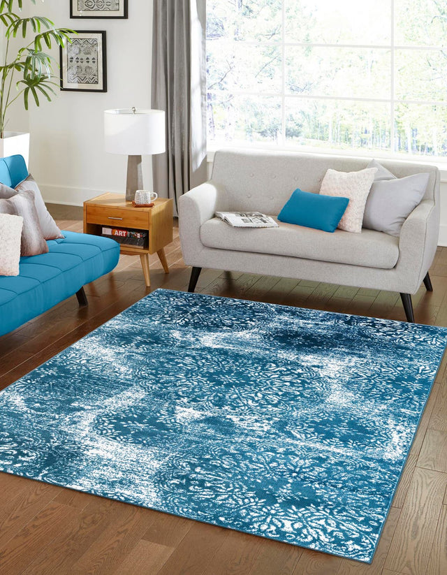 Blue 3' 1 x 5' 3 Sofia Rectangle Area Rug Durable Easy Clean Stain Resistant Unique Carpet for Affordable Interior Home Design for Sale at Rug Engine