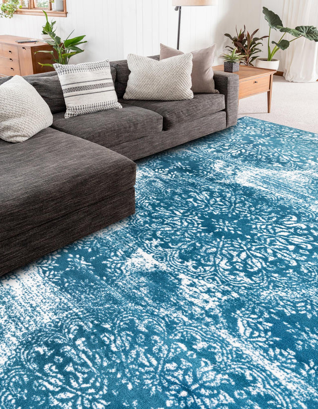 Blue 7' 1 x 10' Sofia Rectangle Area Rug Durable Easy Clean Stain Resistant Unique Carpet for Affordable Interior Home Design for Sale at Rug Engine