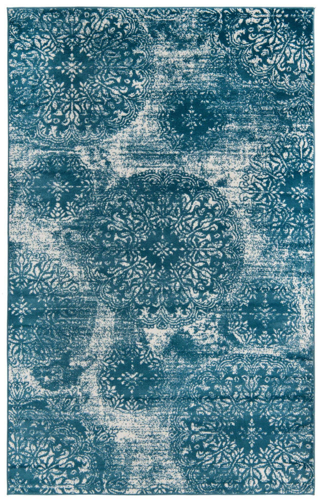 Blue 5' 3 x 8' Sofia Rectangle Area Rug Durable Easy Clean Stain Resistant Unique Carpet for Affordable Interior Home Design for Sale at Rug Engine