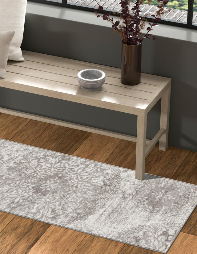 Light Gray 2' 7 x 12' Sofia Runner Area Rug Durable Easy Clean Stain Resistant Unique Carpet for Affordable Interior Home Design for Sale at Rug Engine