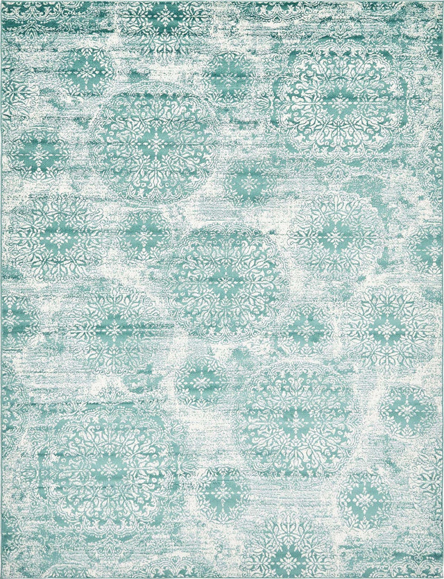 Turquoise 9' x 12' Sofia Rectangle Area Rug Durable Easy Clean Stain Resistant Unique Carpet for Affordable Interior Home Design for Sale at Rug Engine