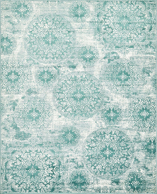 Turquoise 7' 10 x 10' Sofia Rectangle Area Rug Durable Easy Clean Stain Resistant Unique Carpet for Affordable Interior Home Design for Sale at Rug Engine
