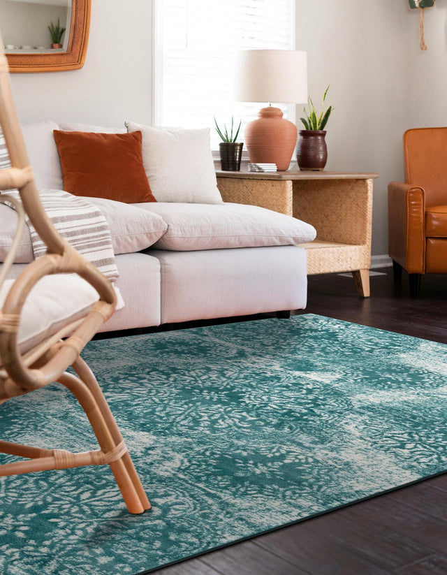 Turquoise 7' 10 x 11' Sofia Rectangle Area Rug Durable Easy Clean Stain Resistant Unique Carpet for Affordable Interior Home Design for Sale at Rug Engine