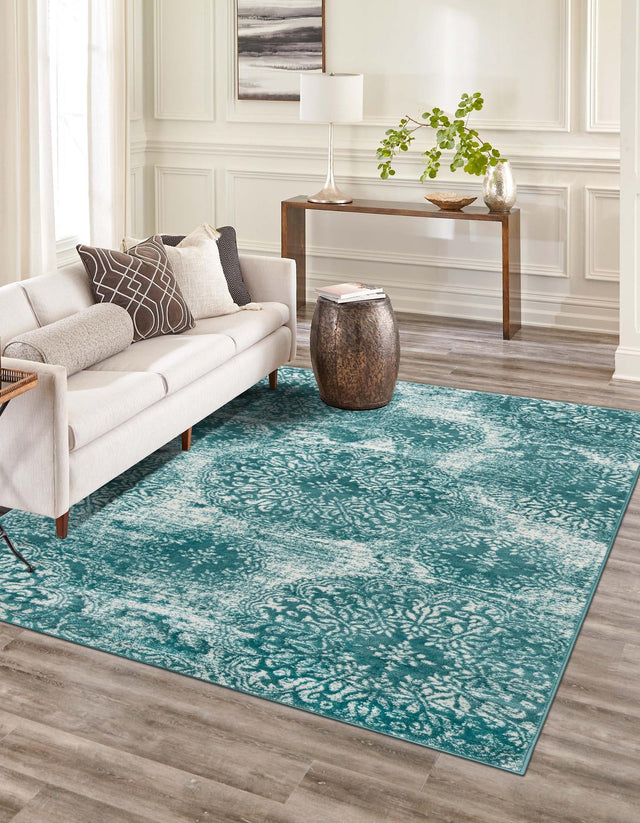 Turquoise 9' x 12' Sofia Rectangle Area Rug Durable Easy Clean Stain Resistant Unique Carpet for Affordable Interior Home Design for Sale at Rug Engine