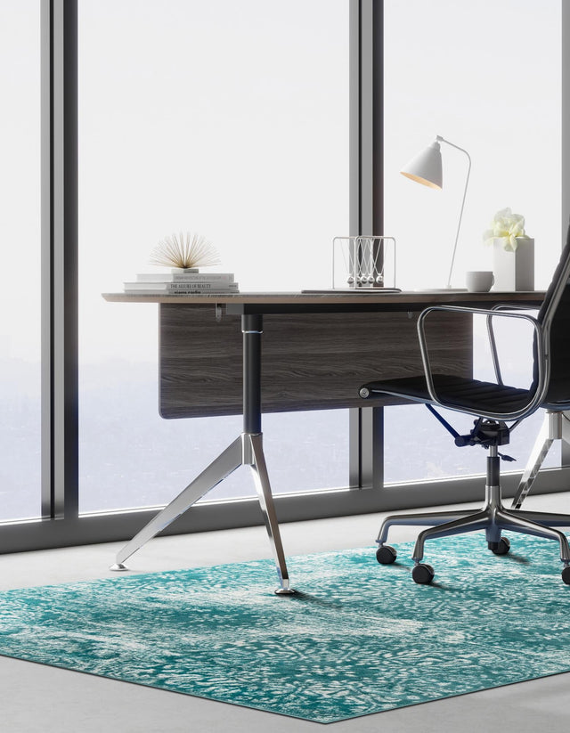 Turquoise 7' 10 x 10' Sofia Rectangle Area Rug Durable Easy Clean Stain Resistant Unique Carpet for Affordable Interior Home Design for Sale at Rug Engine