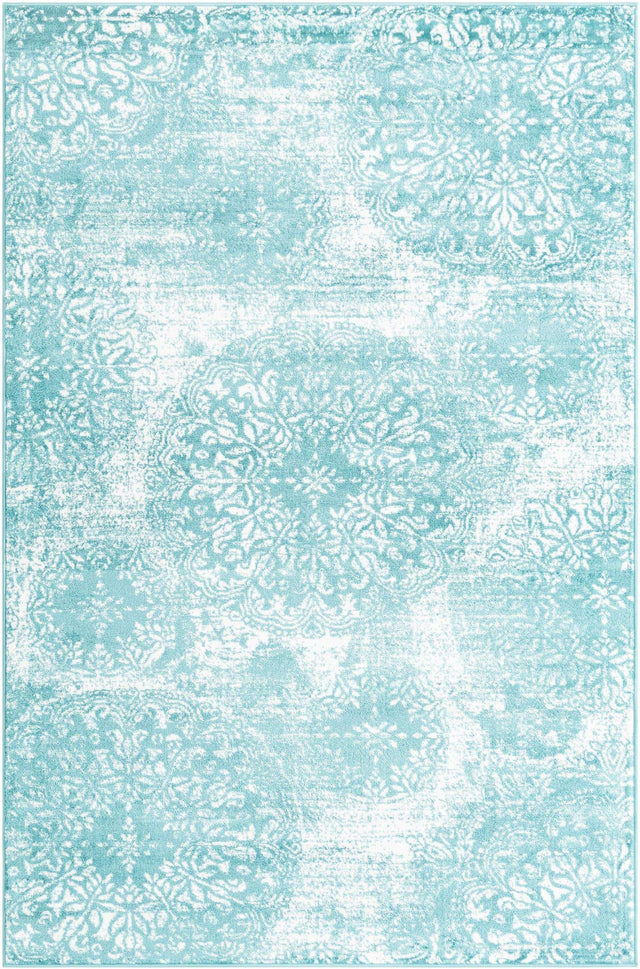 Turquoise 5' 3 x 8' Sofia Rectangle Area Rug Durable Easy Clean Stain Resistant Unique Carpet for Affordable Interior Home Design for Sale at Rug Engine