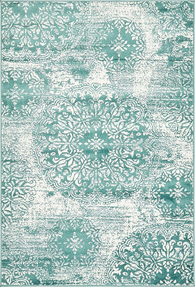Turquoise 4' 1 x 6' 1 Sofia Rectangle Area Rug Durable Easy Clean Stain Resistant Unique Carpet for Affordable Interior Home Design for Sale at Rug Engine