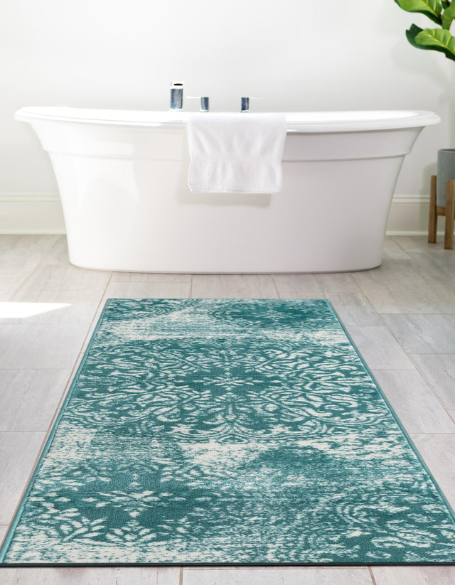 Turquoise 2' x 13' 1 Sofia Runner Area Rug Durable Easy Clean Stain Resistant Unique Carpet for Affordable Interior Home Design for Sale at Rug Engine