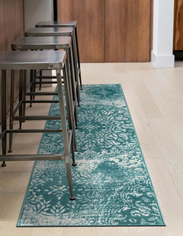 Turquoise 3' 3 x 16' 5 Sofia Runner Area Rug Durable Easy Clean Stain Resistant Unique Carpet for Affordable Interior Home Design for Sale at Rug Engine