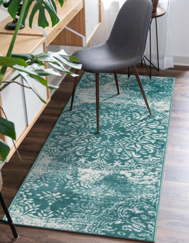 Turquoise 3' 3 x 19' 8 Sofia Runner Area Rug Durable Easy Clean Stain Resistant Unique Carpet for Affordable Interior Home Design for Sale at Rug Engine