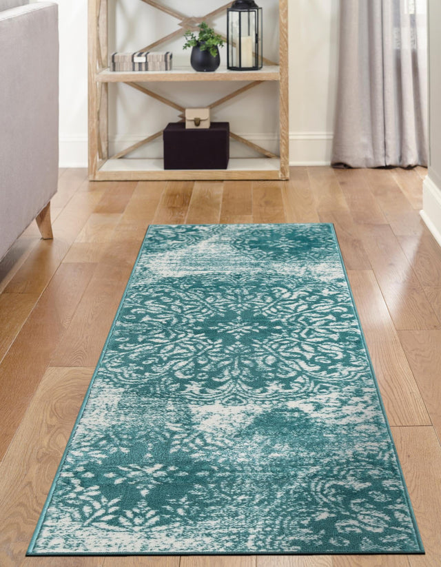 Turquoise 2' x 6' 7 Sofia Runner Area Rug Durable Easy Clean Stain Resistant Unique Carpet for Affordable Interior Home Design for Sale at Rug Engine