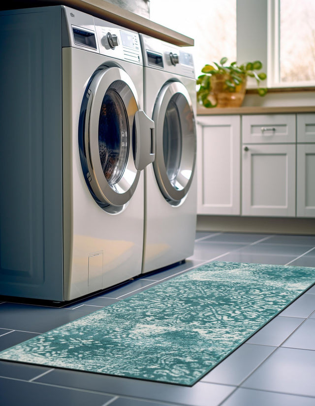Turquoise 2' x 6' 7 Sofia Runner Area Rug Durable Easy Clean Stain Resistant Unique Carpet for Affordable Interior Home Design for Sale at Rug Engine