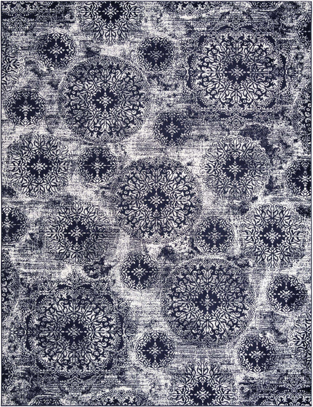 Navy Blue 9' x 12' Sofia Rectangle Area Rug Durable Easy Clean Stain Resistant Unique Carpet for Affordable Interior Home Design for Sale at Rug Engine