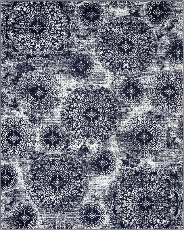 Navy Blue 7' 10 x 10' Sofia Rectangle Area Rug Durable Easy Clean Stain Resistant Unique Carpet for Affordable Interior Home Design for Sale at Rug Engine