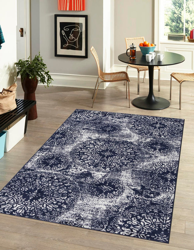Navy Blue 7' 10 x 10' Sofia Rectangle Area Rug Durable Easy Clean Stain Resistant Unique Carpet for Affordable Interior Home Design for Sale at Rug Engine