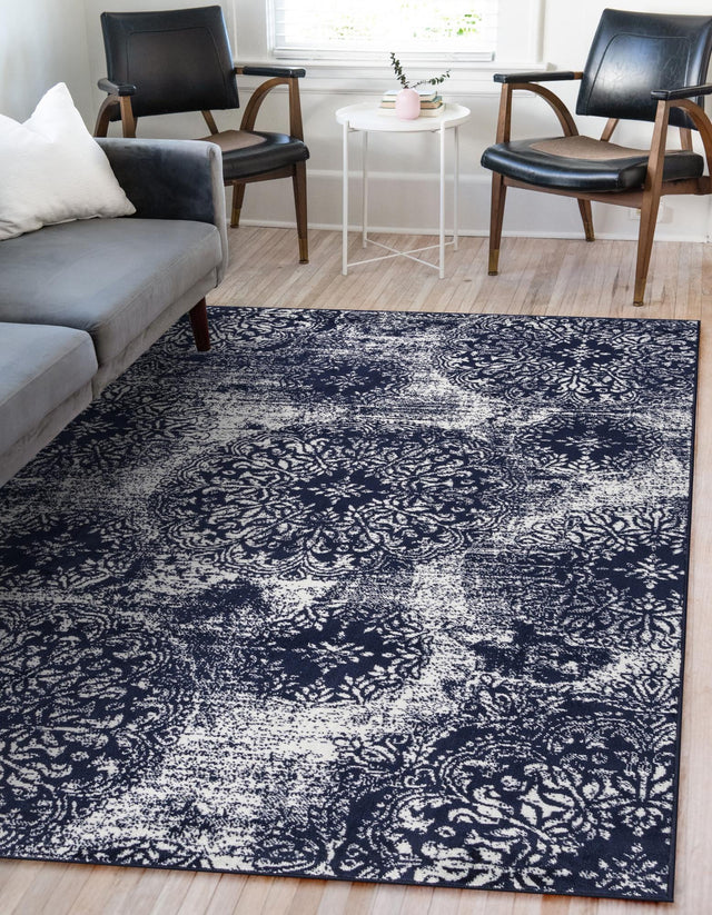 Navy Blue 3' 1 x 5' 3 Sofia Rectangle Area Rug Durable Easy Clean Stain Resistant Unique Carpet for Affordable Interior Home Design for Sale at Rug Engine