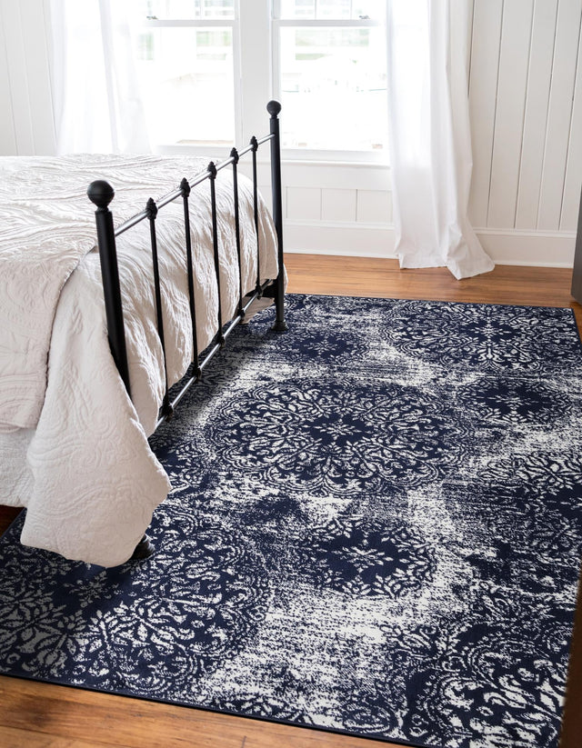 Navy Blue 9' x 12' Sofia Rectangle Area Rug Durable Easy Clean Stain Resistant Unique Carpet for Affordable Interior Home Design for Sale at Rug Engine