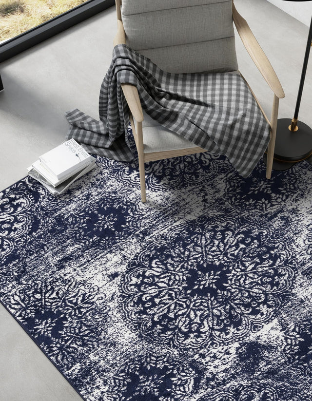 Navy Blue 9' x 12' Sofia Rectangle Area Rug Durable Easy Clean Stain Resistant Unique Carpet for Affordable Interior Home Design for Sale at Rug Engine