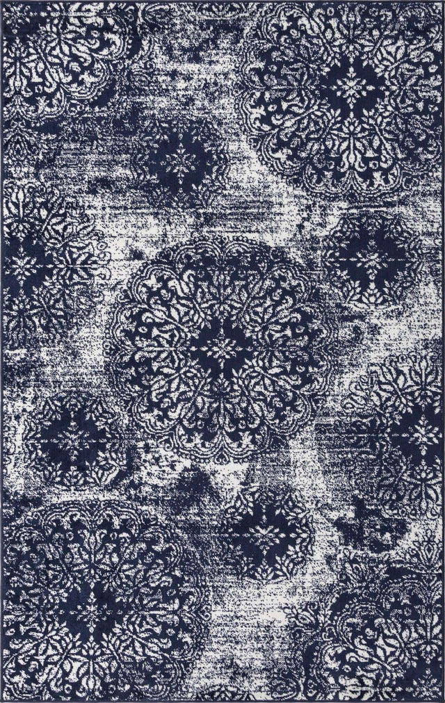 Navy Blue 5' 3 x 8' Sofia Rectangle Area Rug Durable Easy Clean Stain Resistant Unique Carpet for Affordable Interior Home Design for Sale at Rug Engine