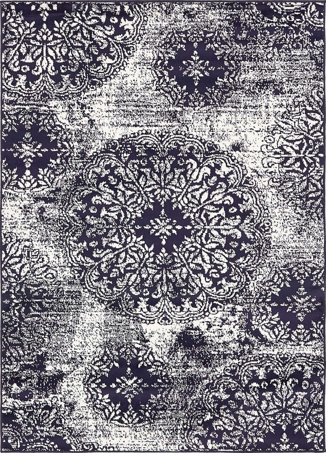 Navy Blue 4' 1 x 6' 1 Sofia Rectangle Area Rug Durable Easy Clean Stain Resistant Unique Carpet for Affordable Interior Home Design for Sale at Rug Engine