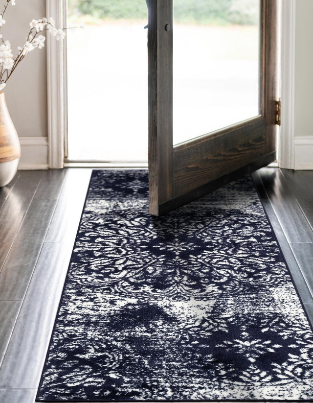 Navy Blue 2' x 6' 7 Sofia Runner Area Rug Durable Easy Clean Stain Resistant Unique Carpet for Affordable Interior Home Design for Sale at Rug Engine