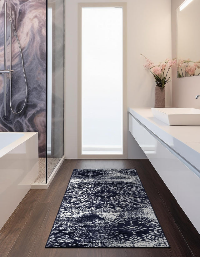 Navy Blue 2' x 13' 1 Sofia Runner Area Rug Durable Easy Clean Stain Resistant Unique Carpet for Affordable Interior Home Design for Sale at Rug Engine