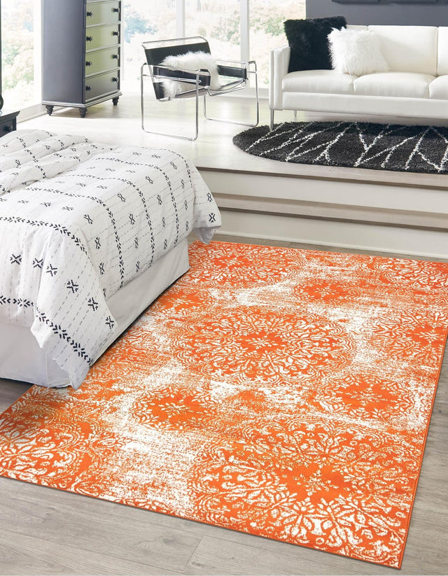 Orange 7' 10 x 11' Sofia Rectangle Area Rug Durable Easy Clean Stain Resistant Unique Carpet for Affordable Interior Home Design for Sale at Rug Engine