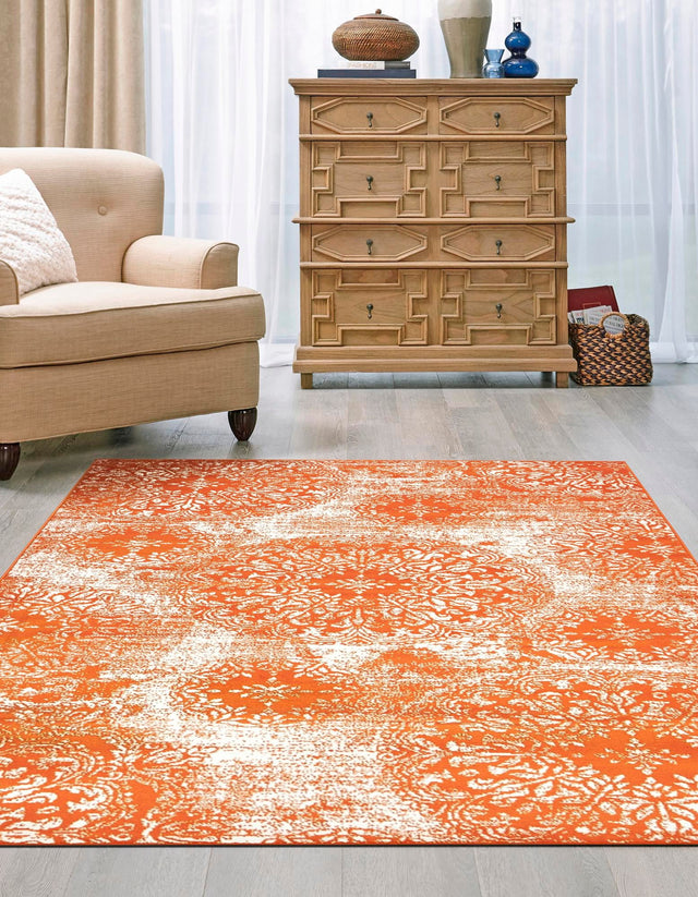 Orange 7' 10 x 11' Sofia Rectangle Area Rug Durable Easy Clean Stain Resistant Unique Carpet for Affordable Interior Home Design for Sale at Rug Engine