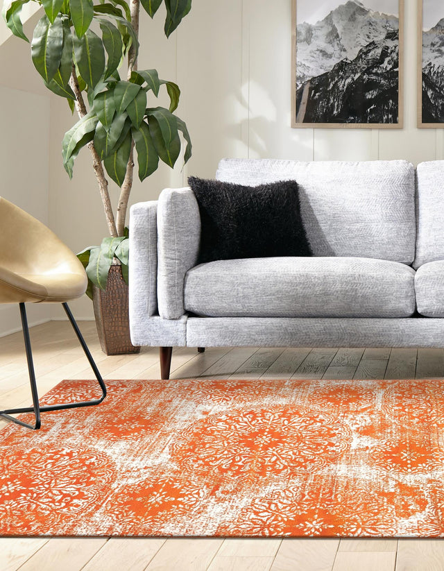 Orange 7' 10 x 11' Sofia Rectangle Area Rug Durable Easy Clean Stain Resistant Unique Carpet for Affordable Interior Home Design for Sale at Rug Engine