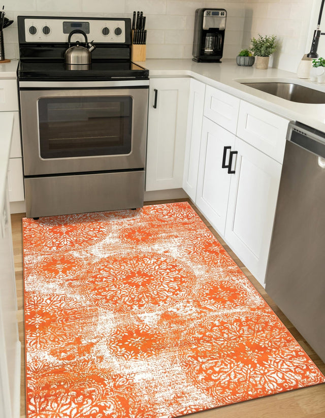 Orange 7' 10 x 11' Sofia Rectangle Area Rug Durable Easy Clean Stain Resistant Unique Carpet for Affordable Interior Home Design for Sale at Rug Engine
