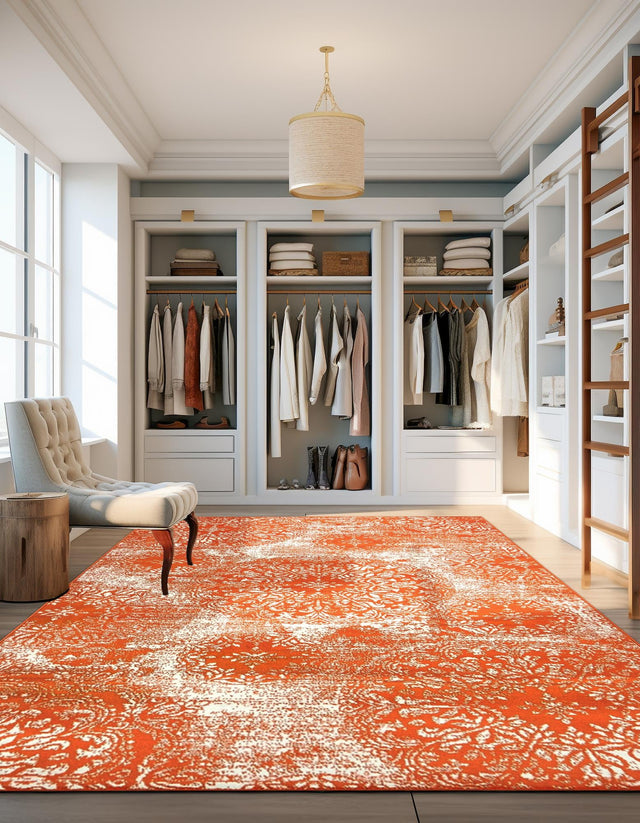 Orange 7' 10 x 11' Sofia Rectangle Area Rug Durable Easy Clean Stain Resistant Unique Carpet for Affordable Interior Home Design for Sale at Rug Engine
