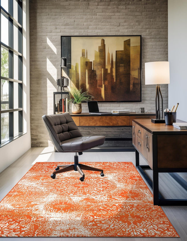 Orange 7' 10 x 11' Sofia Rectangle Area Rug Durable Easy Clean Stain Resistant Unique Carpet for Affordable Interior Home Design for Sale at Rug Engine