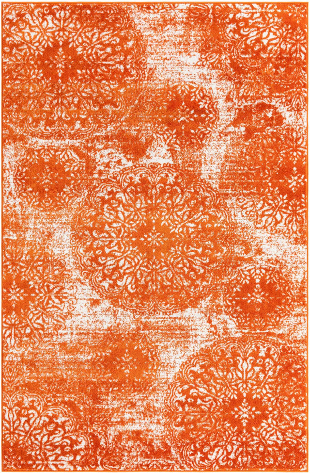 Orange 5' 3 x 8' Sofia Rectangle Area Rug Durable Easy Clean Stain Resistant Unique Carpet for Affordable Interior Home Design for Sale at Rug Engine
