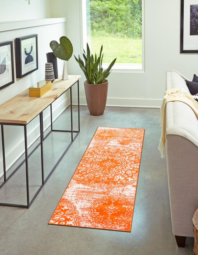 Orange 3' 3 x 19' 8 Sofia Runner Area Rug Durable Easy Clean Stain Resistant Unique Carpet for Affordable Interior Home Design for Sale at Rug Engine