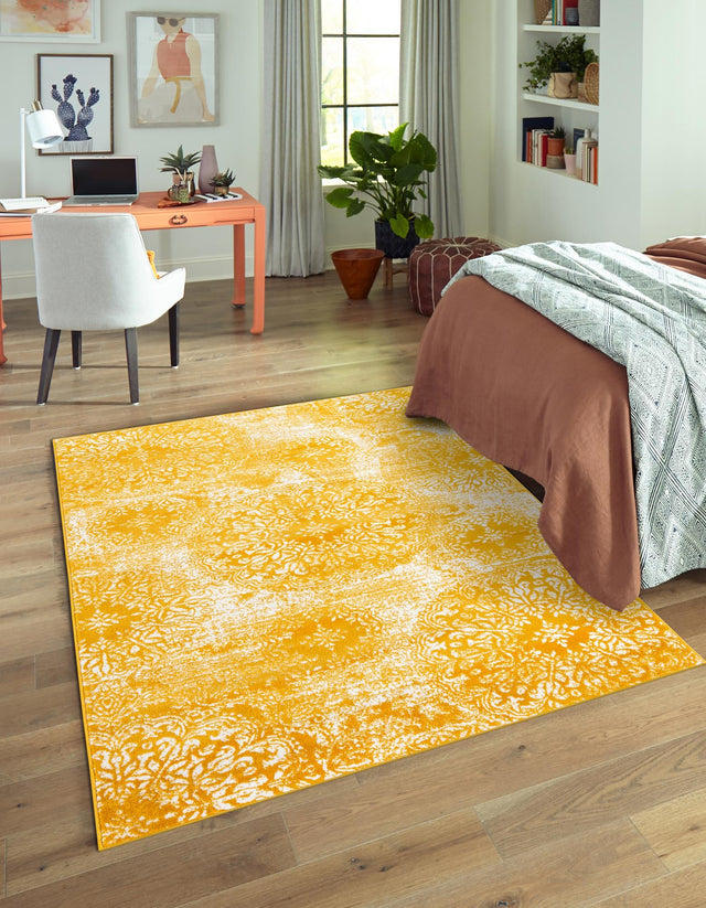 Yellow 6' 1 x 9' Sofia Rectangle Area Rug Durable Easy Clean Stain Resistant Unique Carpet for Affordable Interior Home Design for Sale at Rug Engine