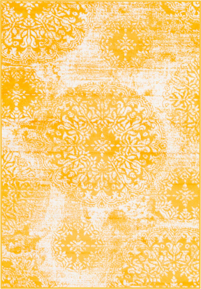 Yellow 4' 1 x 6' 1 Sofia Rectangle Area Rug Durable Easy Clean Stain Resistant Unique Carpet for Affordable Interior Home Design for Sale at Rug Engine