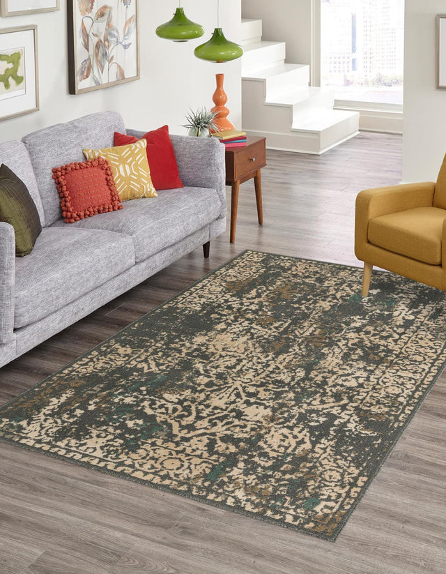 Gray 2' x 3' 1 Tuareg Rectangle Area Rug Vintage Inspired Distressed Look Durable Easy Clean Carpet for Unique Home Interiors for Sale at Rug Engine