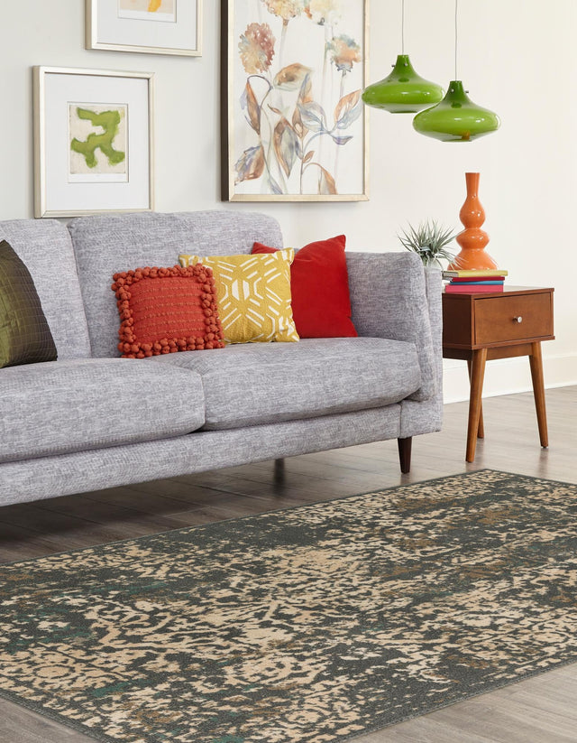 Gray 6' 1 x 9' Tuareg Rectangle Area Rug Vintage Inspired Distressed Look Durable Easy Clean Carpet for Unique Home Interiors for Sale at Rug Engine