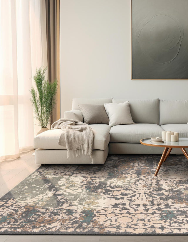 Gray 8' x 8' Tuareg Square Area Rug Vintage Inspired Distressed Look Durable Easy Clean Carpet for Unique Home Interiors for Sale at Rug Engine