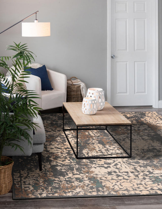 Gray 8' x 8' Tuareg Square Area Rug Vintage Inspired Distressed Look Durable Easy Clean Carpet for Unique Home Interiors for Sale at Rug Engine