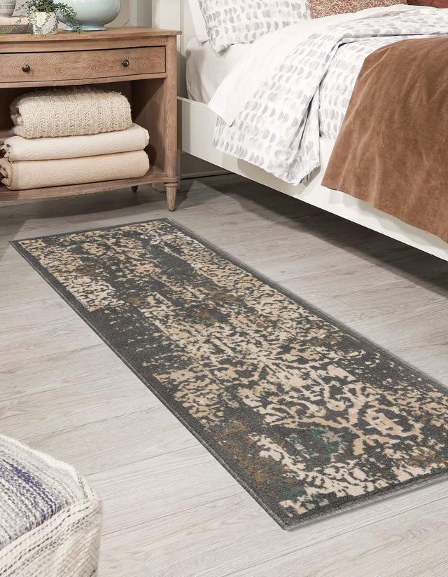 Gray 2' x 8' Tuareg Runner Area Rug Vintage Inspired Distressed Look Durable Easy Clean Carpet for Unique Home Interiors for Sale at Rug Engine