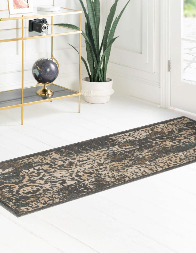 Gray 2' x 8' Tuareg Runner Area Rug Vintage Inspired Distressed Look Durable Easy Clean Carpet for Unique Home Interiors for Sale at Rug Engine